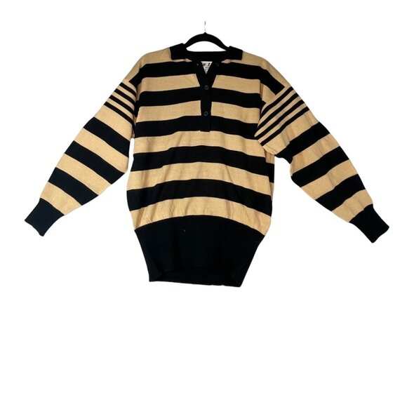 Via L.A Women's Size medium Sweater striped tan and black - Picture 1 of 16